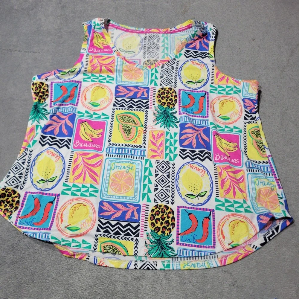 2-Piece‎ Set Womens XL Multi Fruit Print Tank Shorts Summer Loungewear Tropical